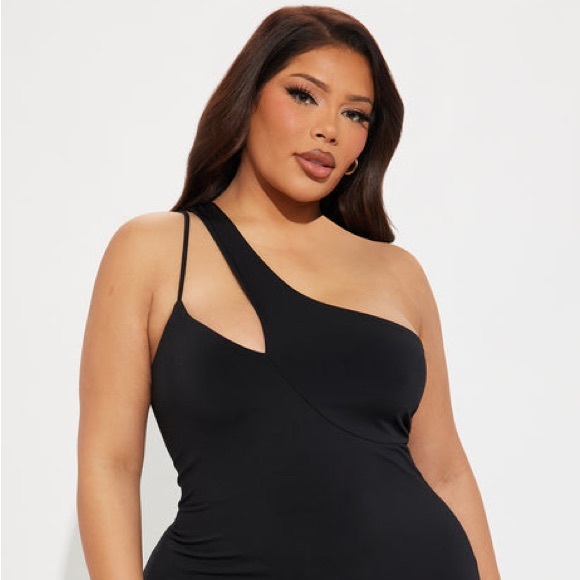 ~Elegant One-Shoulder Black Bust Lined Evening Dress~ - Picture 5 of 15